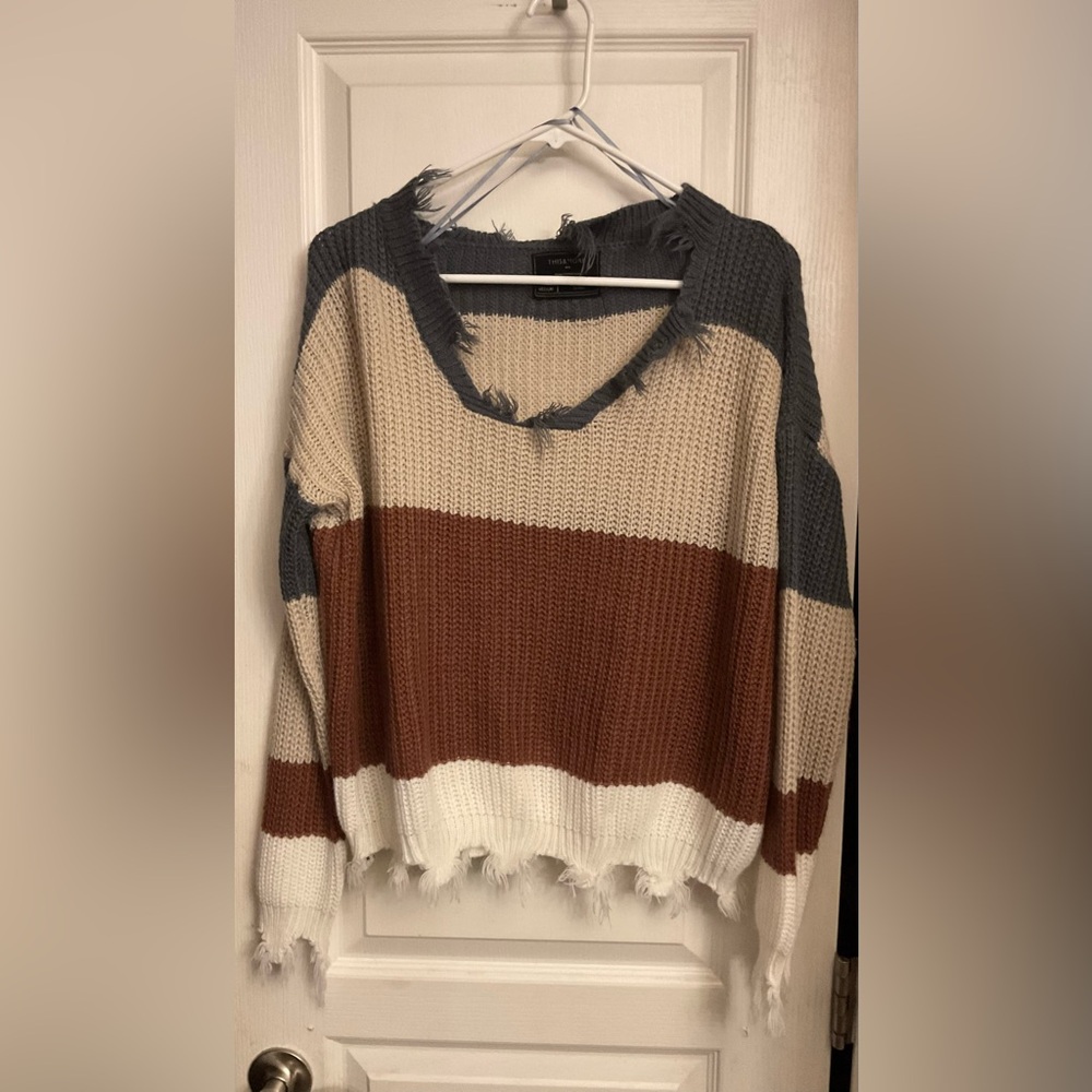 Colorblock Distressed Sweater